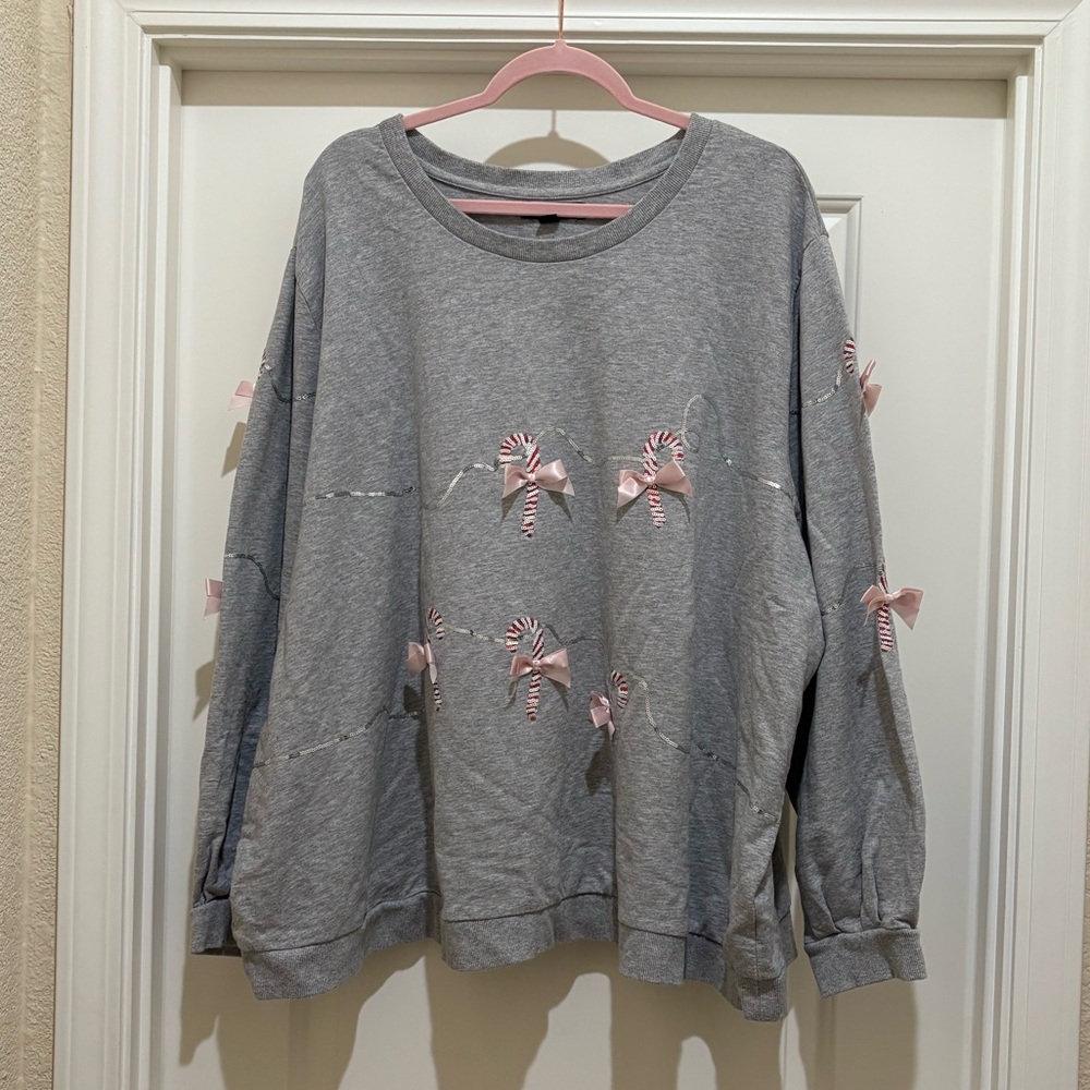 Ellos Candy Cane Ribbon Sequined Sweatshirt